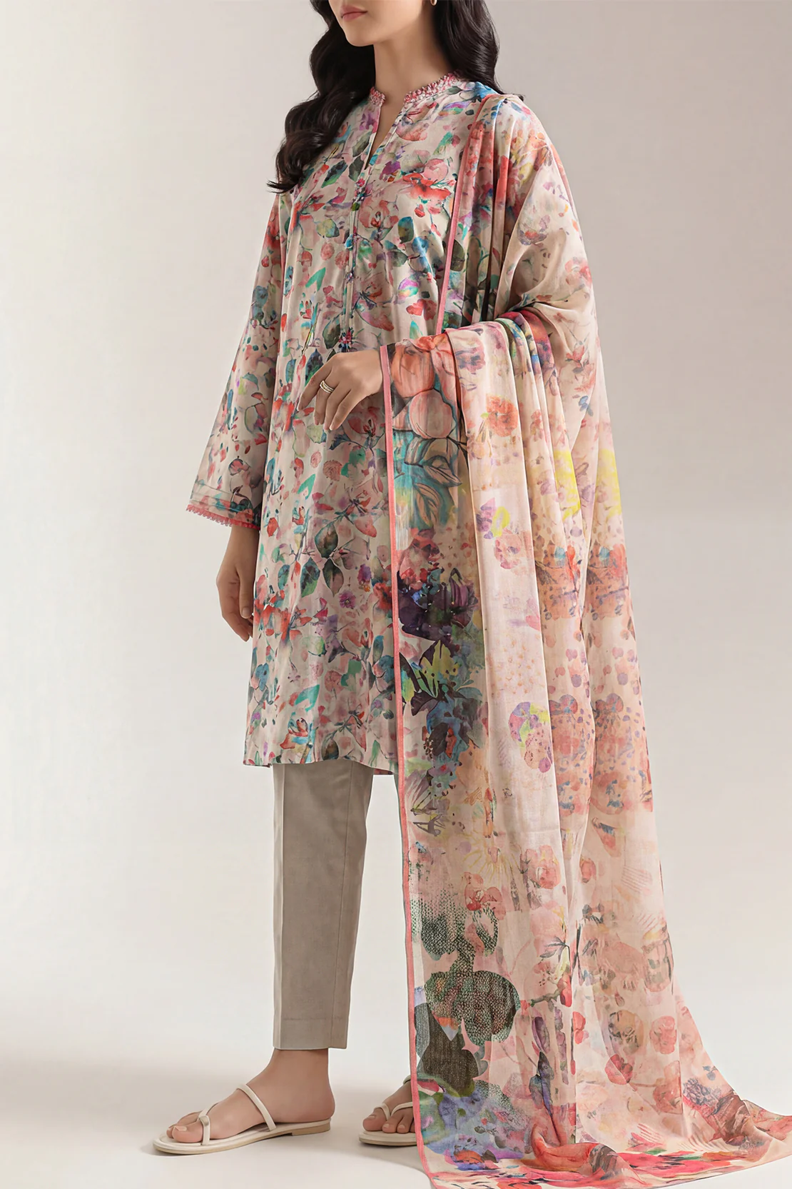 Unstitched Printed Arabic Lawn 3 Piece