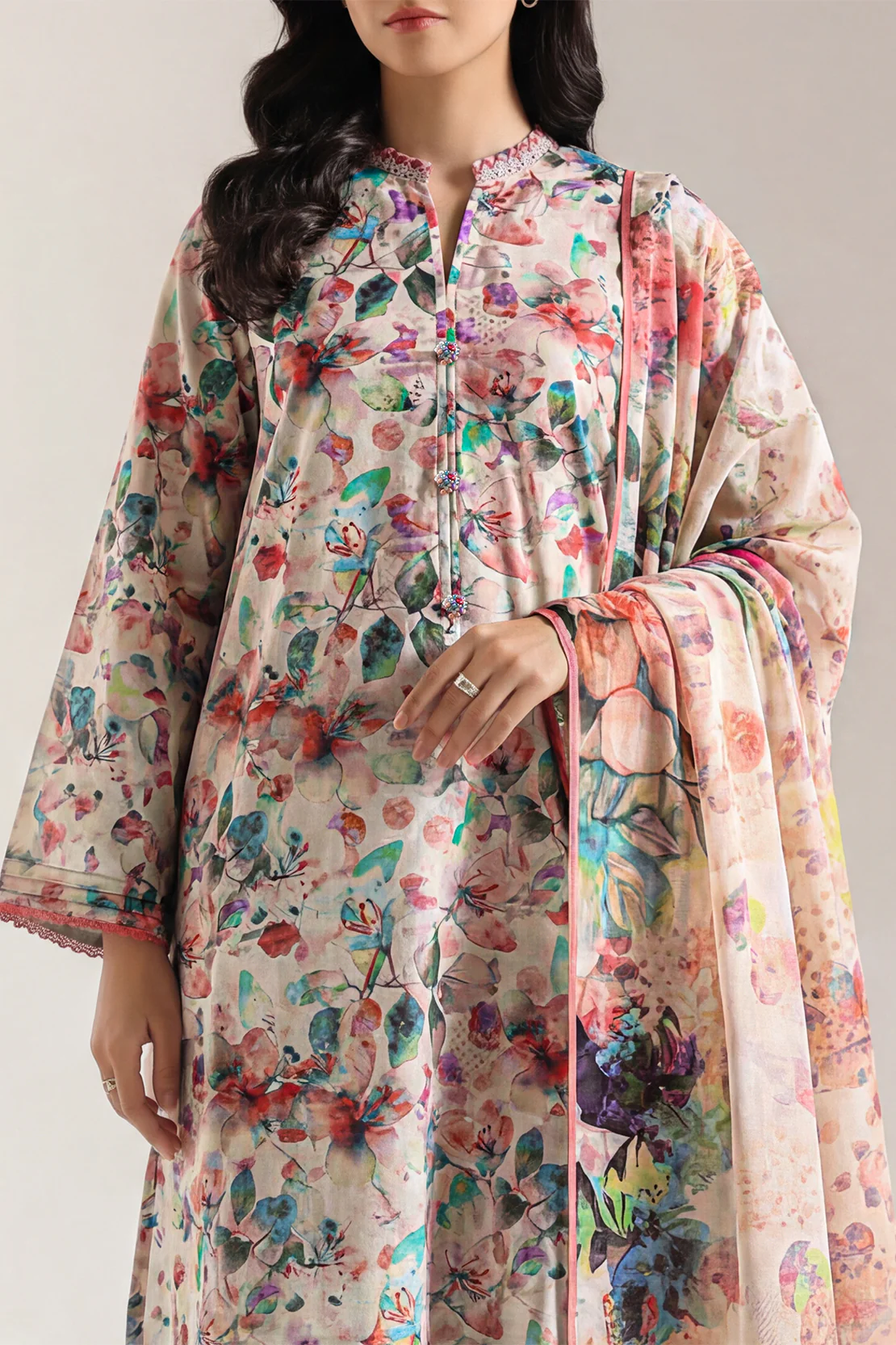 Unstitched Printed Arabic Lawn 3 Piece - Image 3