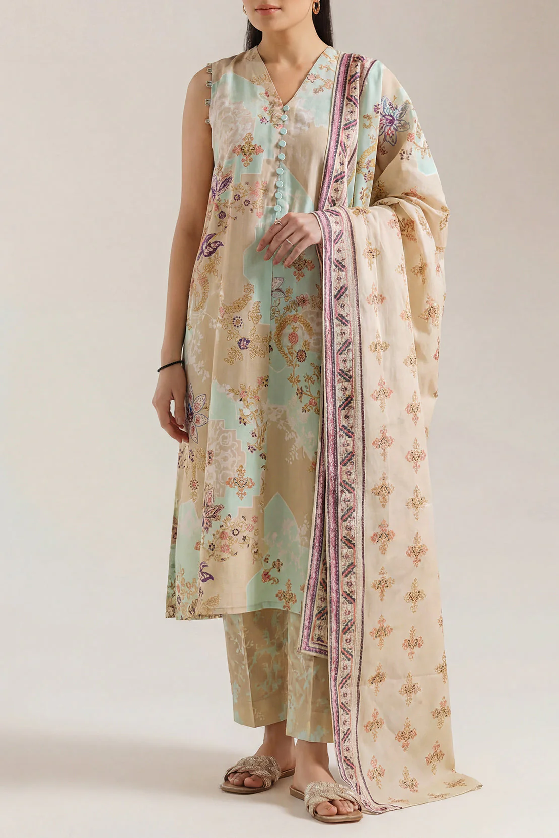 Unstitched Printed Arabic Lawn 3 Piece