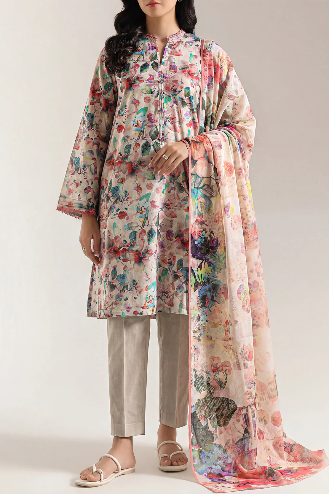 Unstitched Printed Arabic Lawn Shirt - Image 2