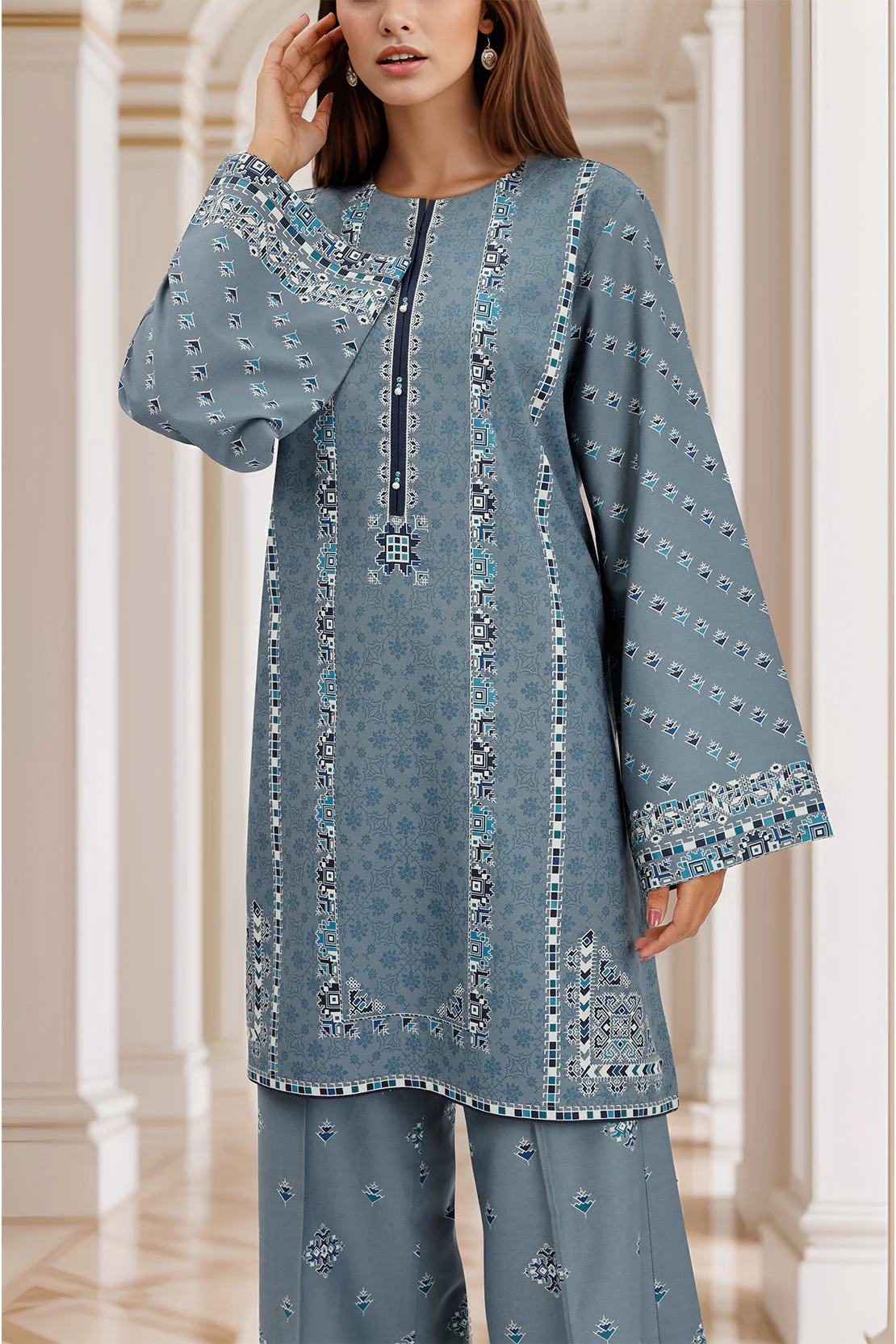 Unstitched Printed Arabic Linen 2 Piece (Shirt/Trouser) - Image 2