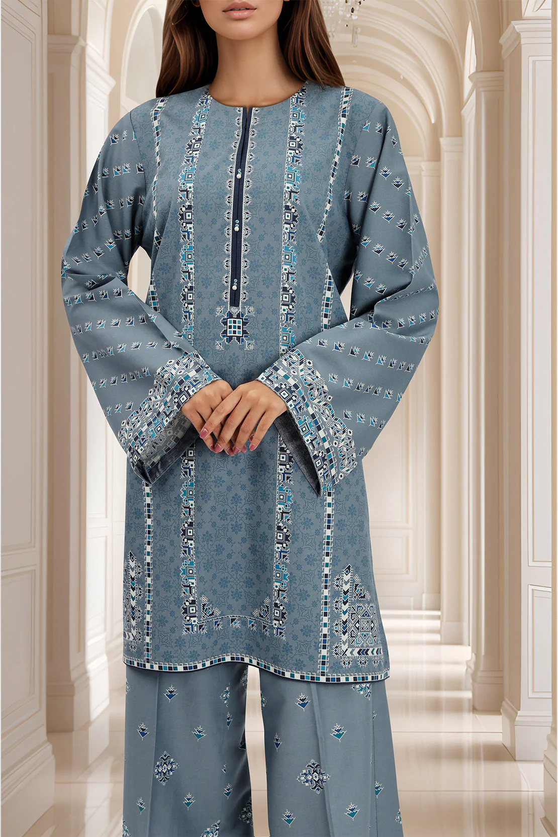 Unstitched Printed Arabic Linen 2 Piece (Shirt/Trouser) - Image 3