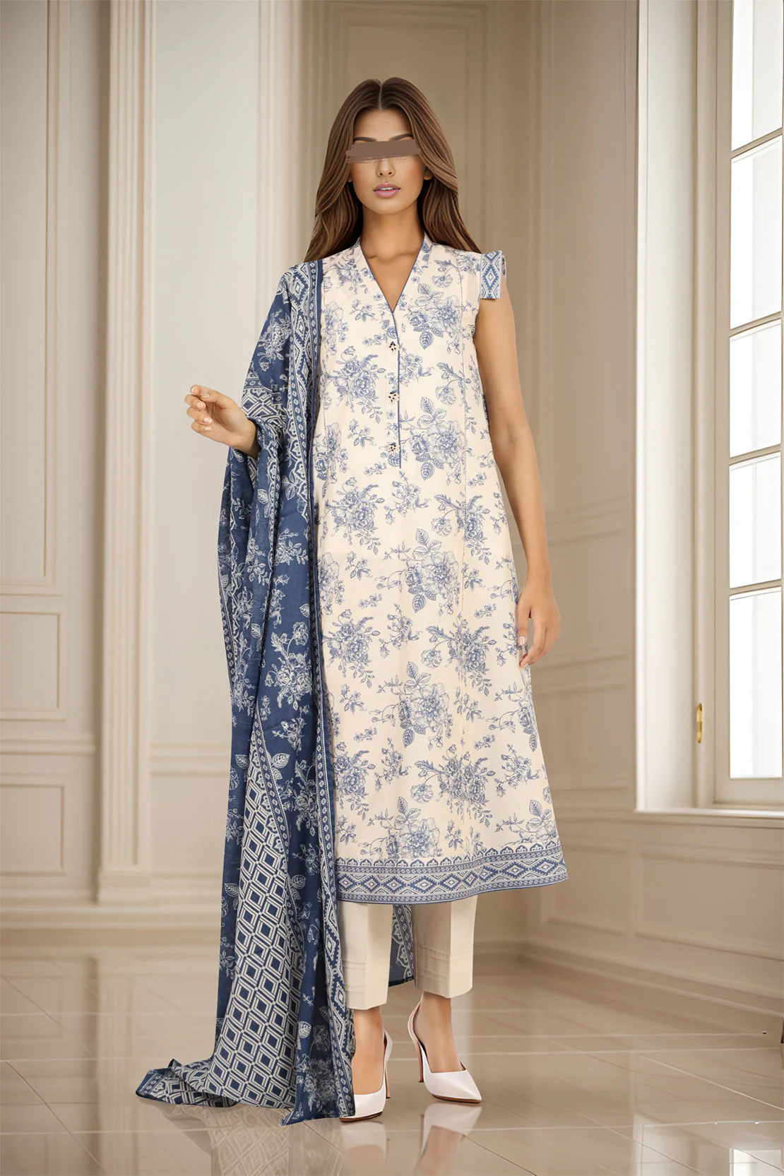 Unstitched Printed Cambric 2 Piece (Shirt/Dupatta) - Image 2