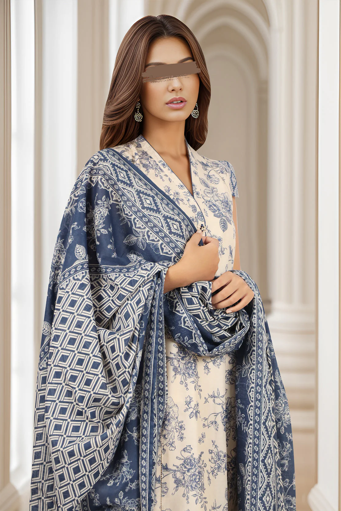 Unstitched Printed Cambric 2 Piece (Shirt/Dupatta) - Image 4