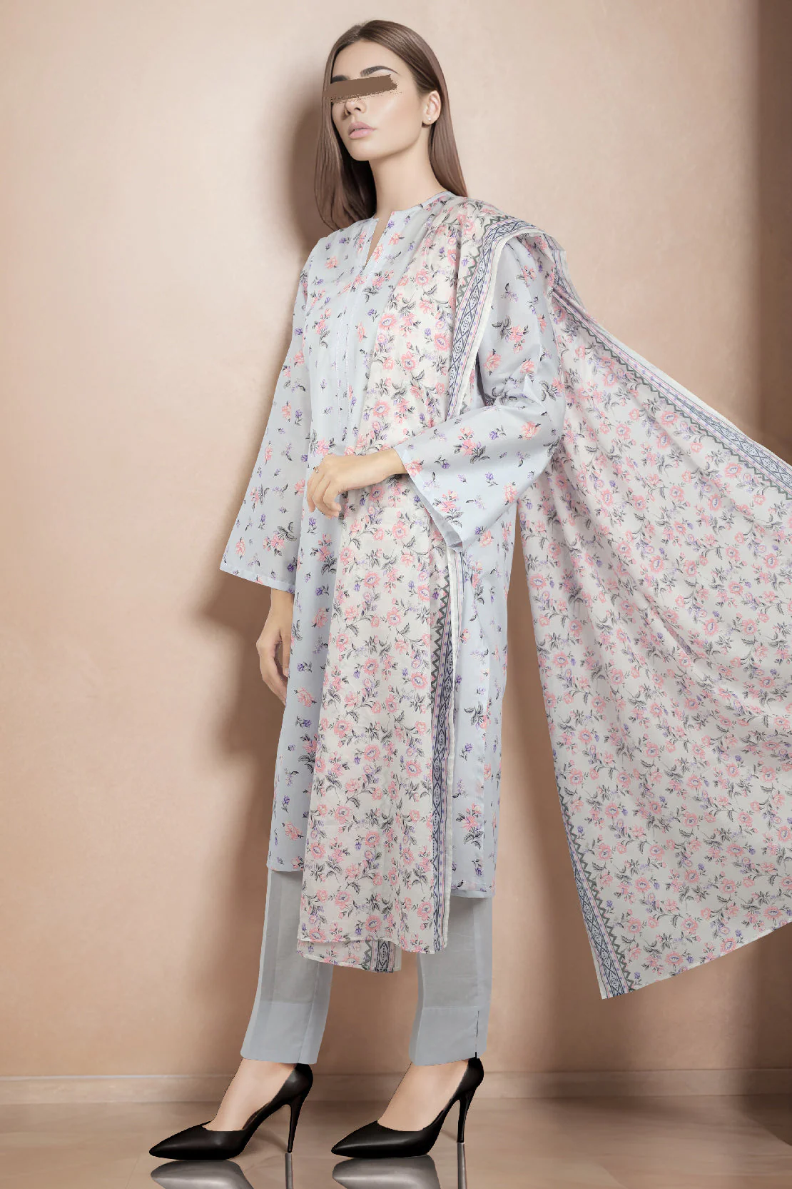 Unstitched Printed Cambric 2 Piece (Shirt/Dupatta) - Image 3