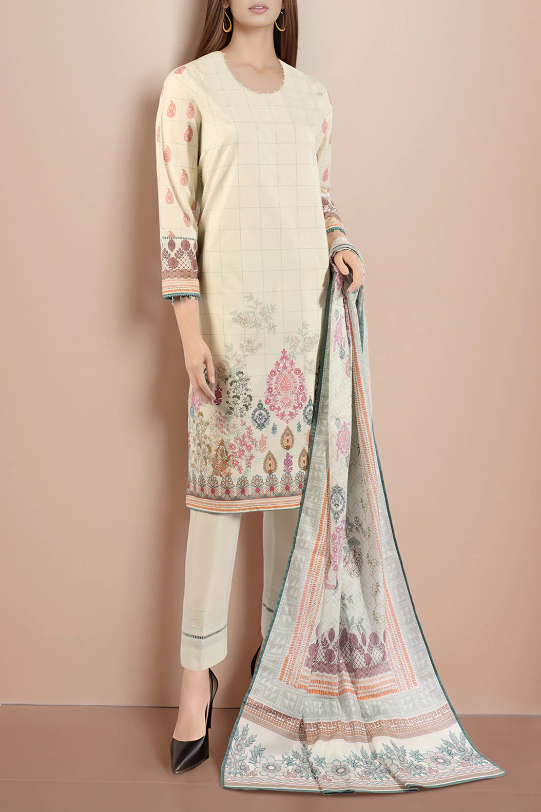 Unstitched Printed Cotton Filament 2 Piece (Shirt/Dupatta) - Image 2