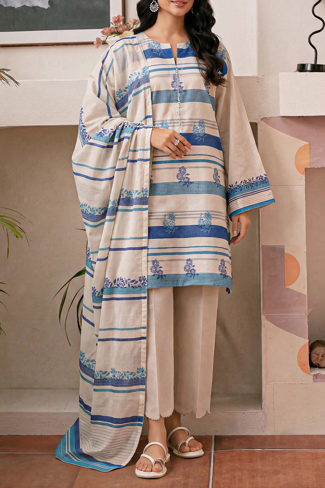 Unstitched Printed Cotton Jacquard 3 Piece