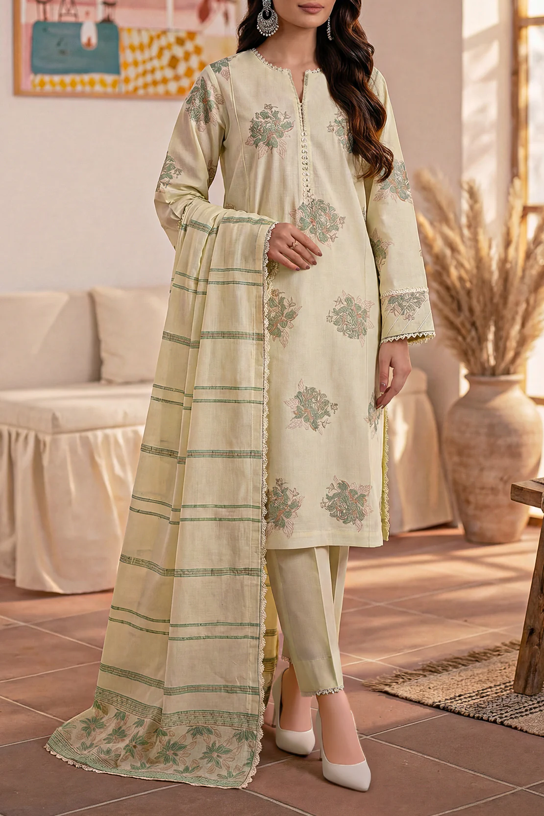 Unstitched Printed Cotton Jacquard 3 Piece