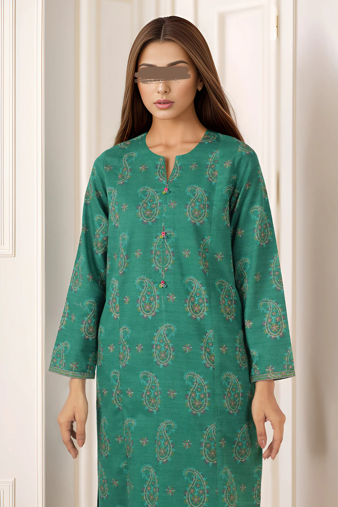 Unstitched Printed Cotton Khaddar 2 Piece (Shirt/Trouser) - Image 3