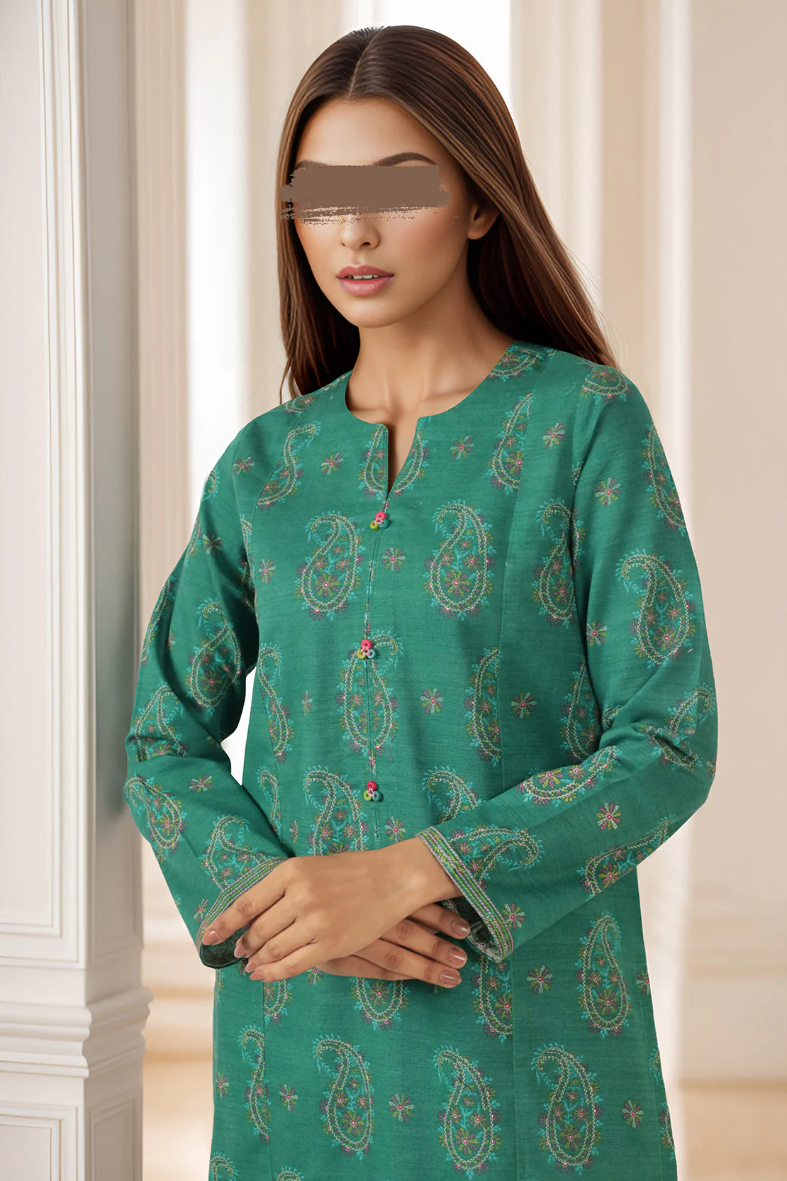 Unstitched Printed Cotton Khaddar 2 Piece (Shirt/Trouser) - Image 4