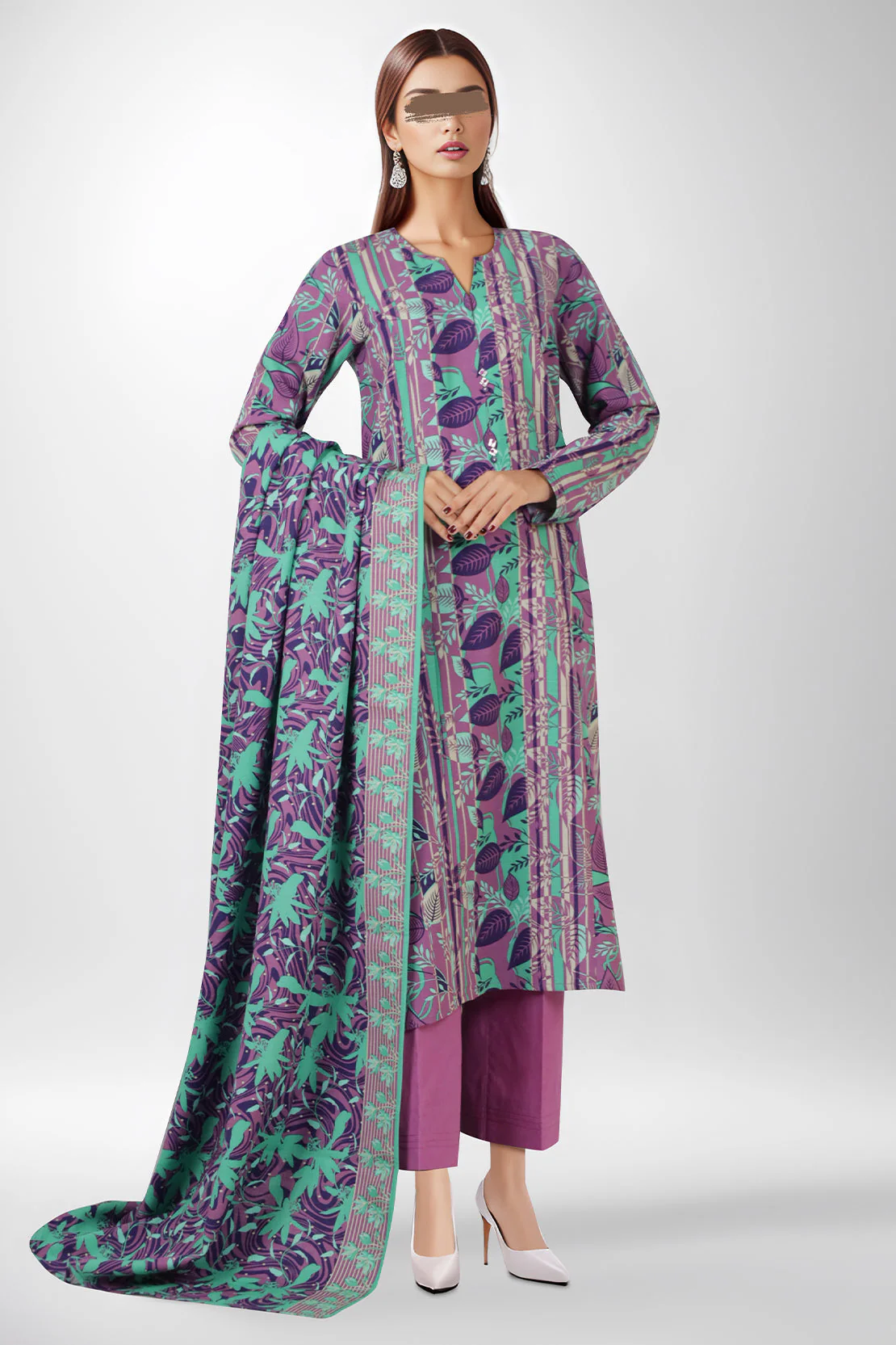 Unstitched Printed Cotton Khaddar 3 Piece