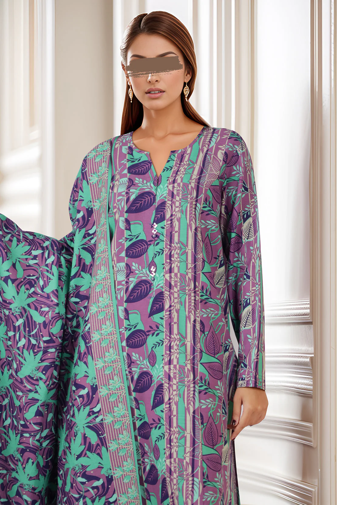 Unstitched Printed Cotton Khaddar 3 Piece - Image 2