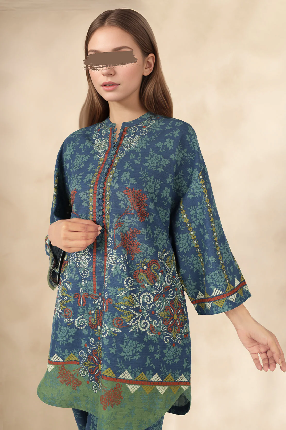 Unstitched Printed Cotton Khaddar 2 Piece (Shirt/Trouser) - Image 3