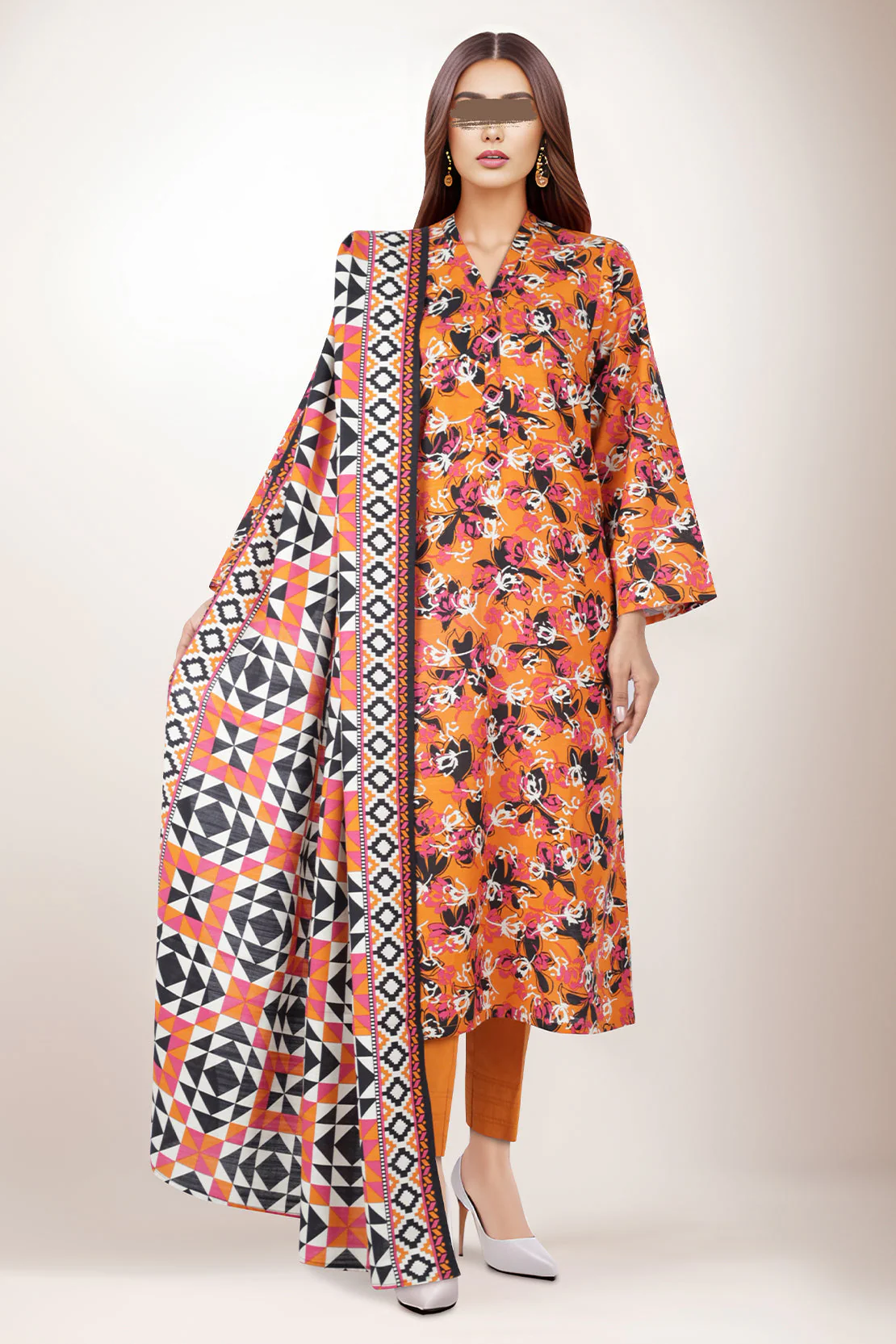 Unstitched Printed Cotton Khaddar 2 Piece (Shirt/Dupatta)