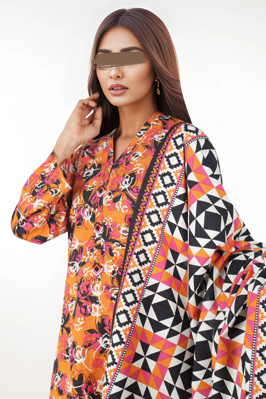 Unstitched Printed Cotton Khaddar 2 Piece (Shirt/Dupatta) - Image 3