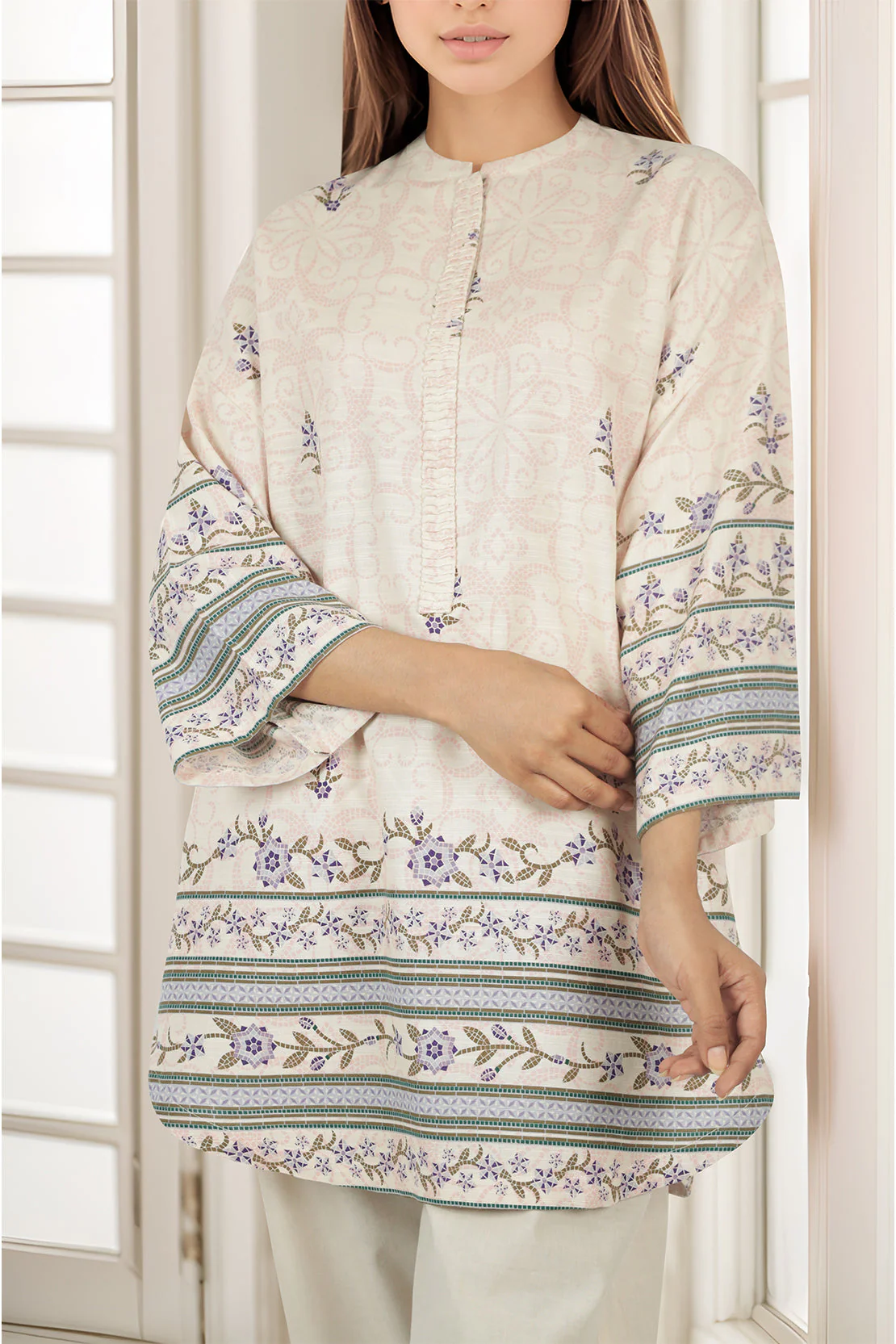 Unstitched Printed Cotton Khaddar 2 Piece (Shirt/Trouser) - Image 2