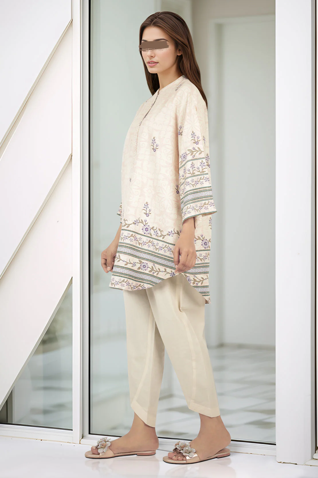 Unstitched Printed Cotton Khaddar 2 Piece (Shirt/Trouser) - Image 3