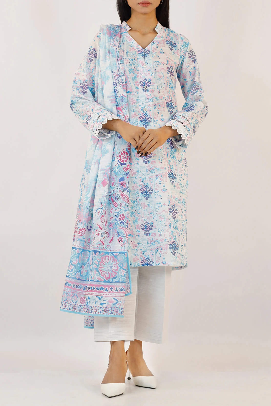Unstitched Printed Cotton Khaddar 2 Piece (Shirt/Trouser) - Image 2
