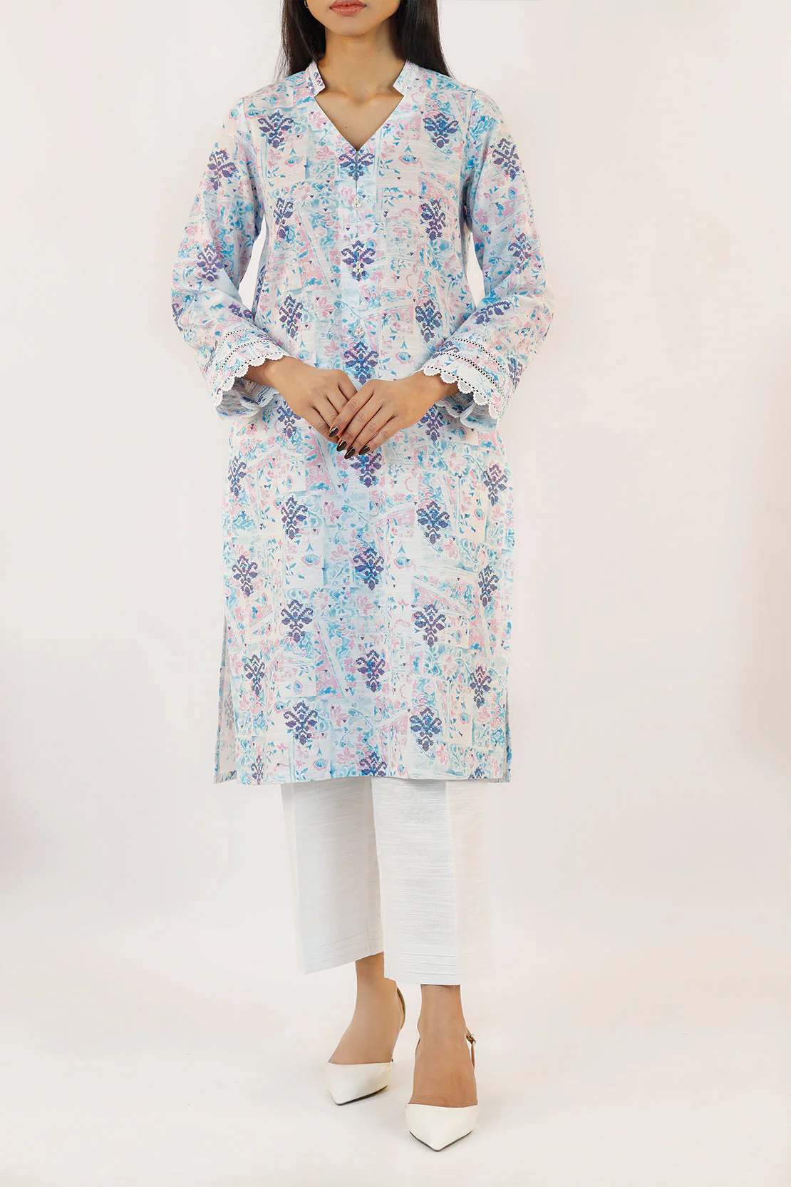 Unstitched Printed Cotton Khaddar 2 Piece (Shirt/Trouser) - Image 6