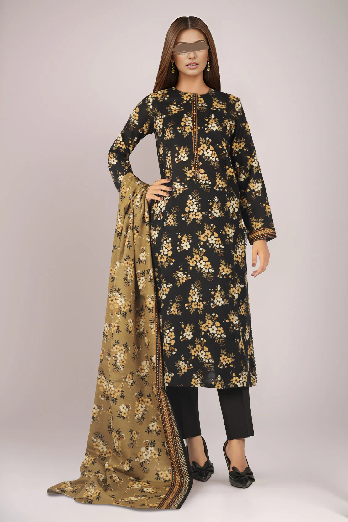 Unstitched Printed Cotton Khaddar 3 Piece