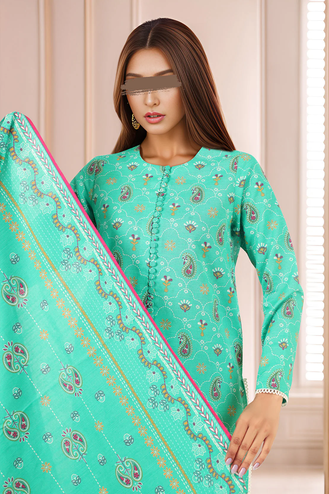 Unstitched Printed Cotton Khaddar 3 Piece - Image 3