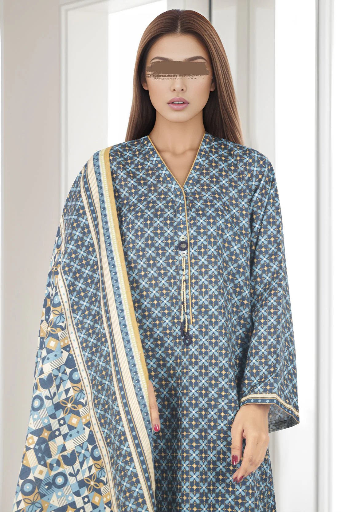 Unstitched Printed Cotton Khaddar 3 Piece - Image 2