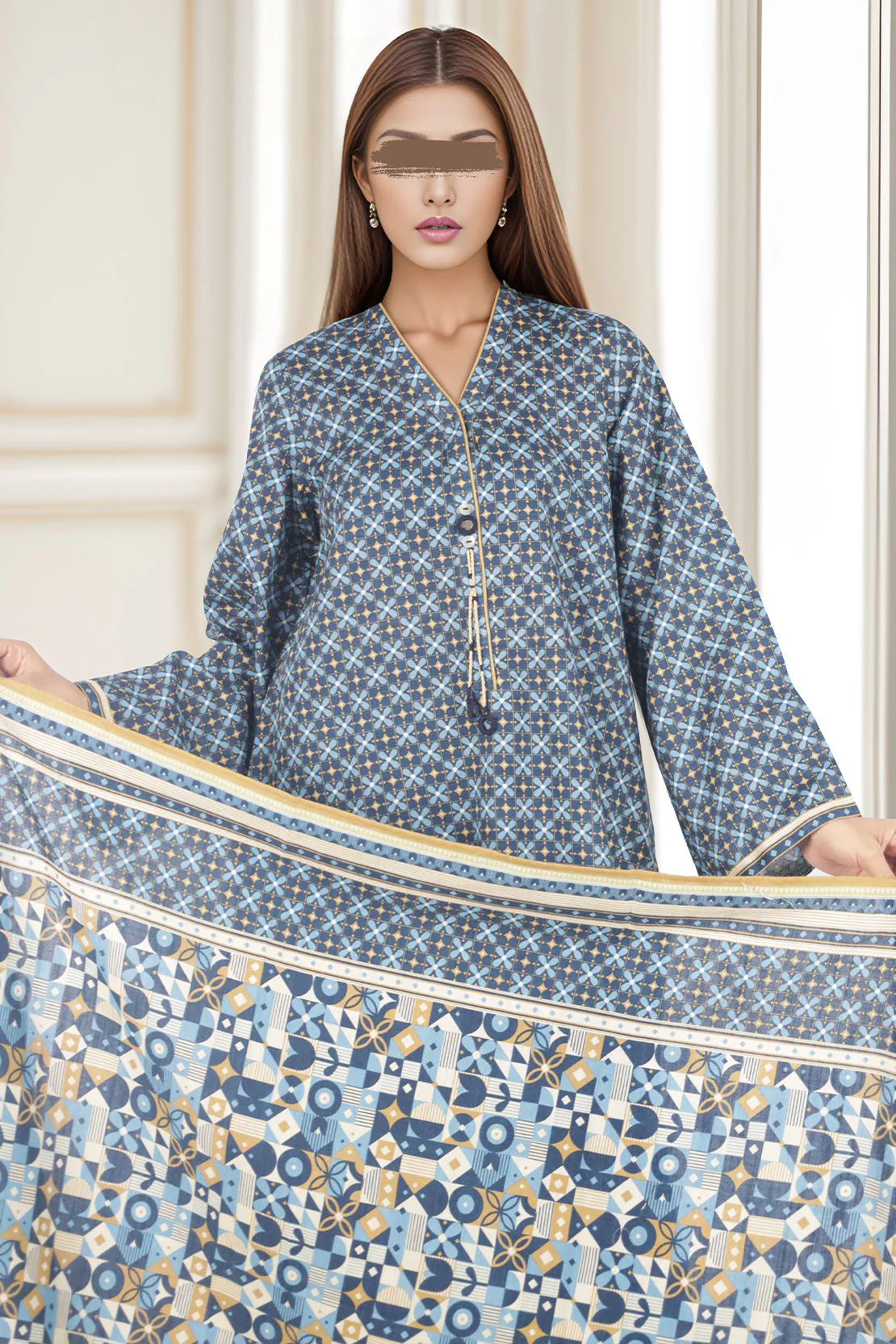Unstitched Printed Cotton Khaddar 3 Piece - Image 3