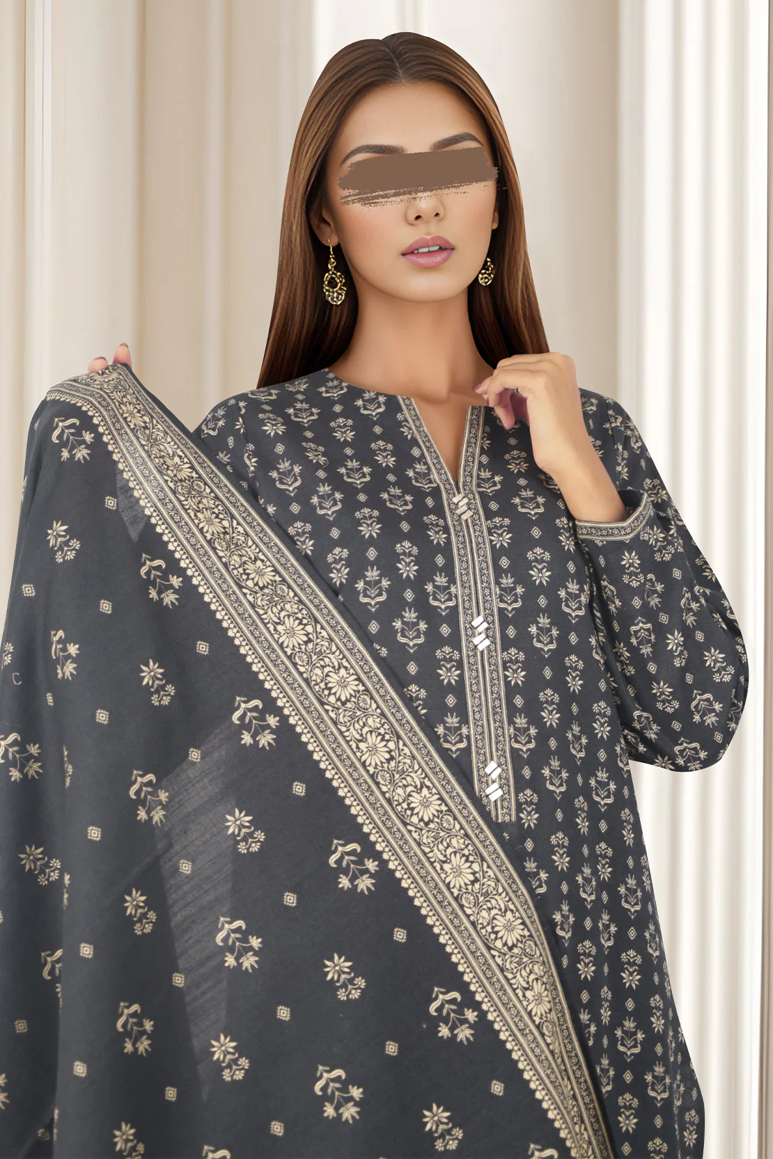Unstitched Printed Cotton Khaddar 3 Piece - Image 4