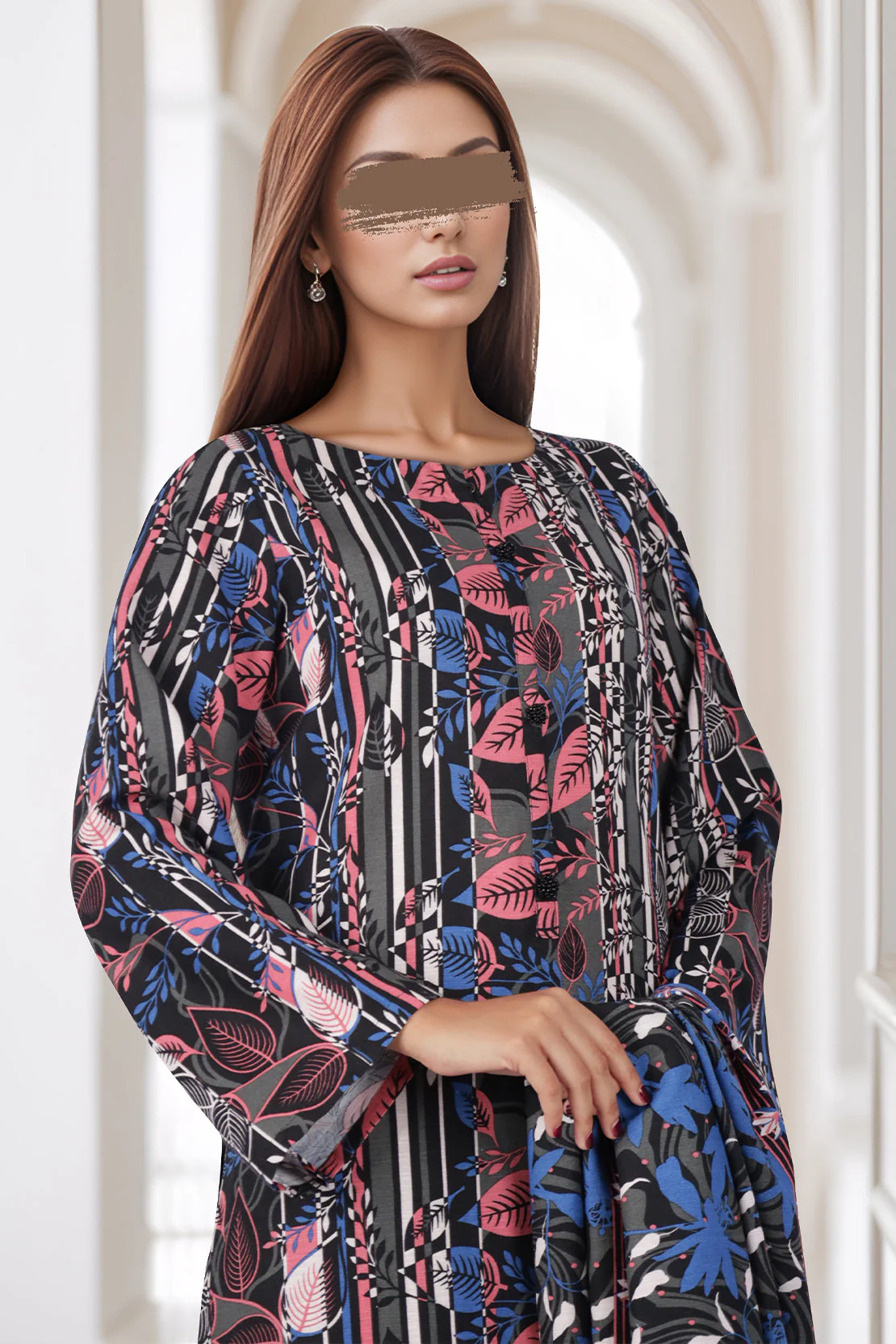 Unstitched Printed Cotton Khaddar 3 Piece - Image 3