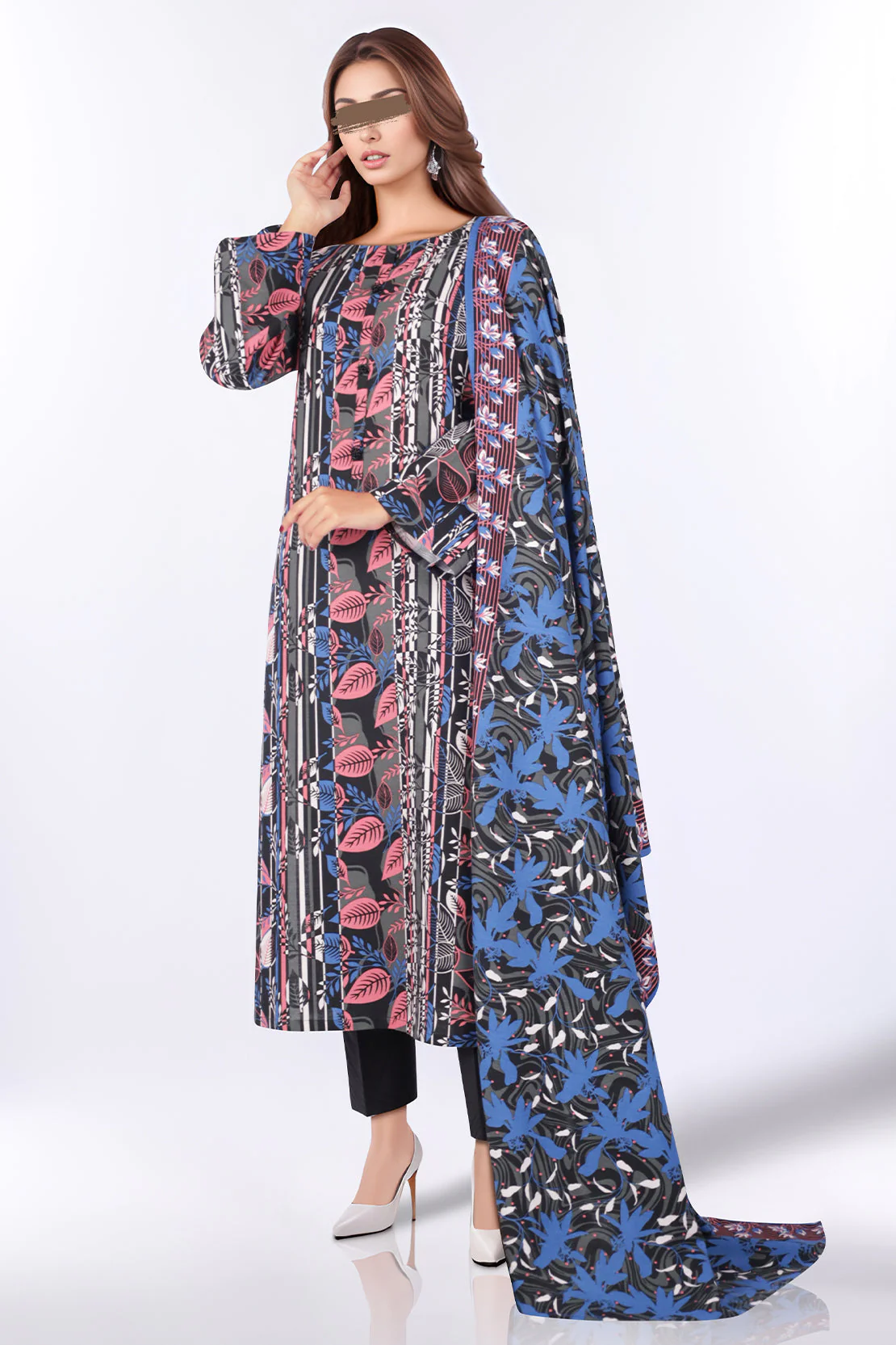 Unstitched Printed Cotton Khaddar 3 Piece - Image 4