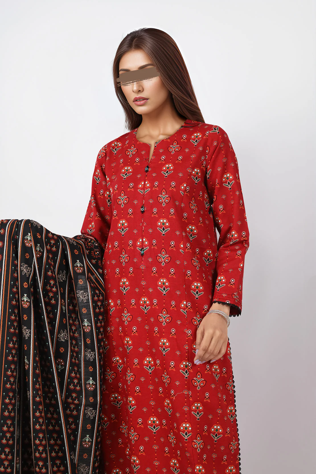 Unstitched Printed Cotton Khaddar 3 Piece - Image 3