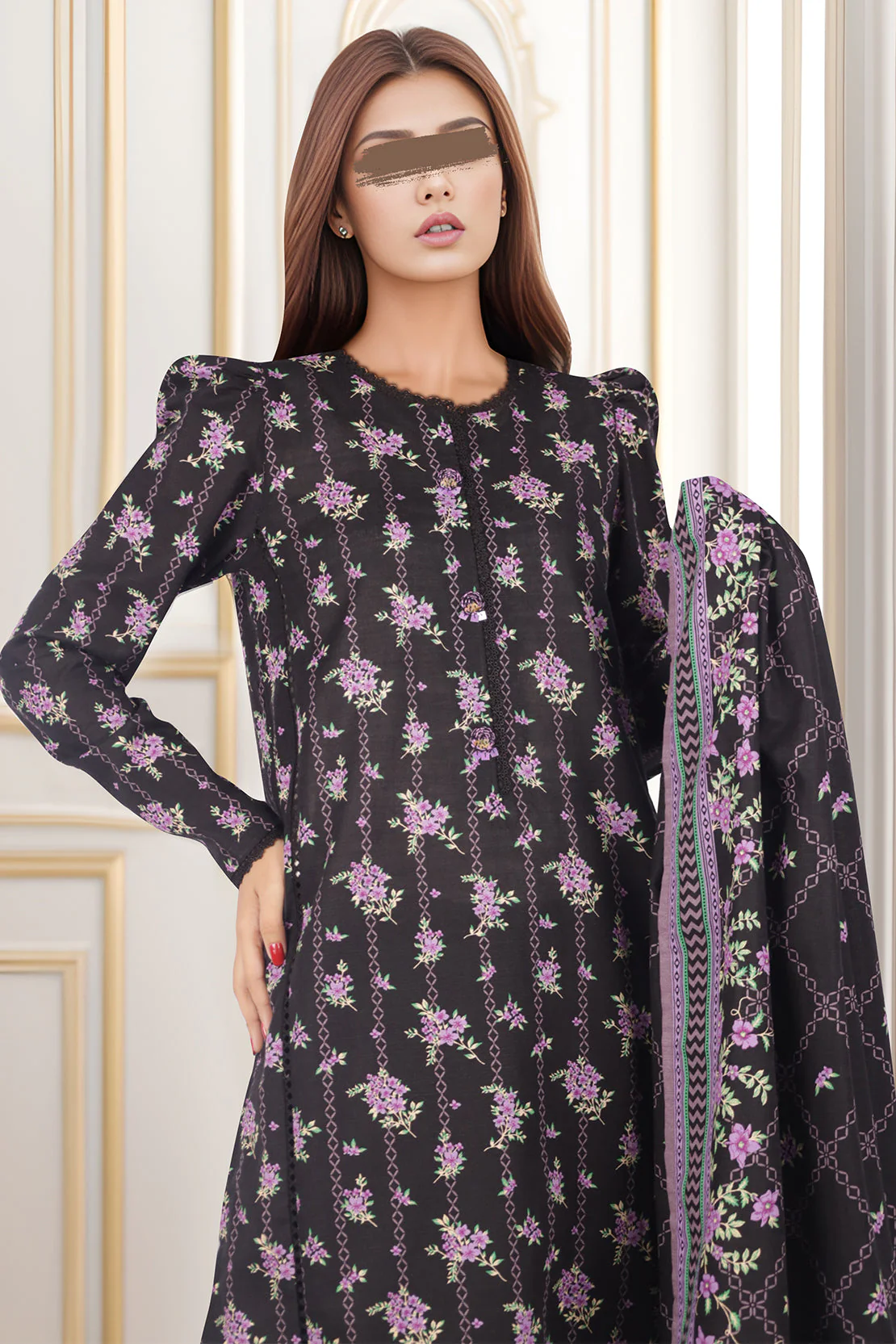 Unstitched Printed Cotton Khaddar 3 Piece - Image 3