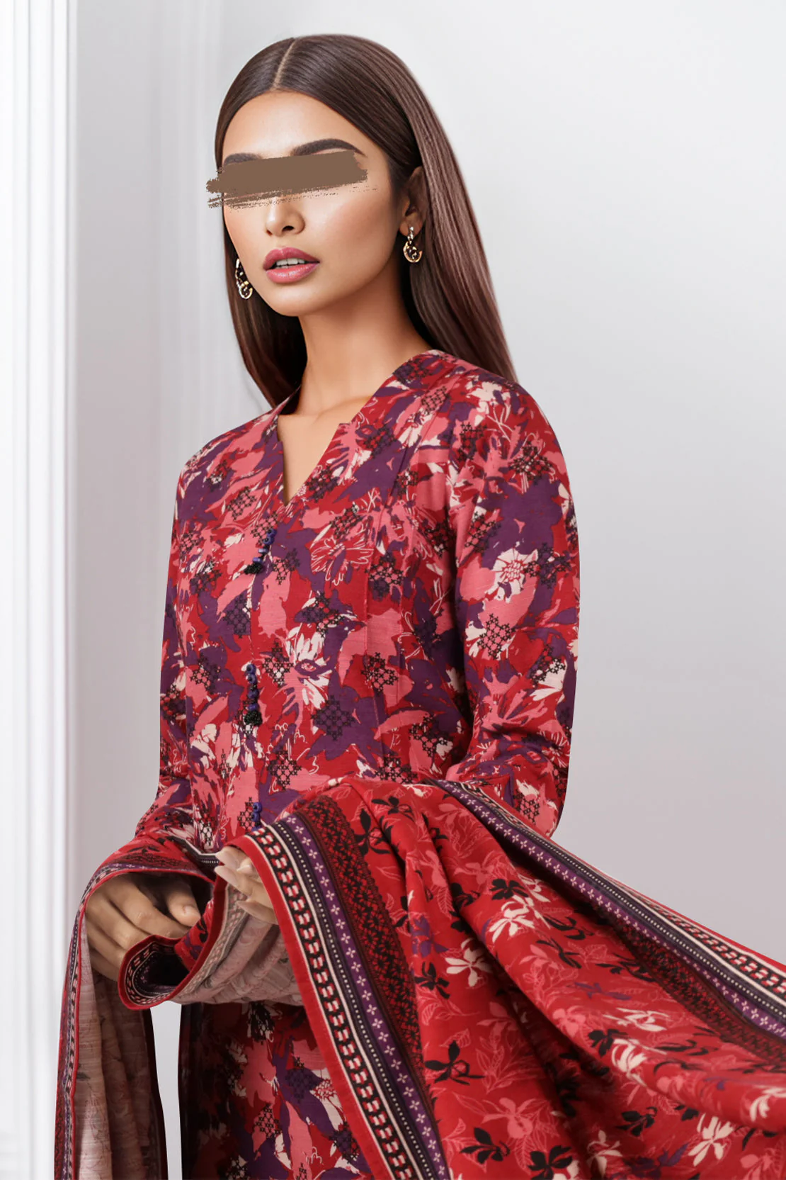 Unstitched Printed Cotton Khaddar 3 Piece - Image 3
