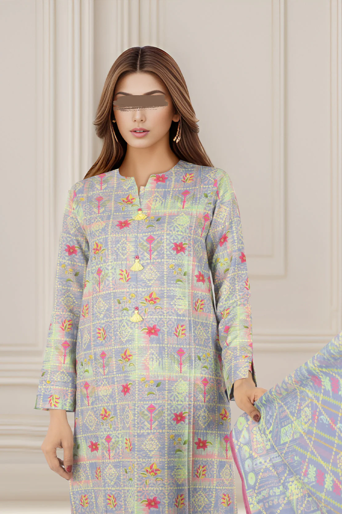 Unstitched Printed Cotton Khaddar 3 Piece - Image 3
