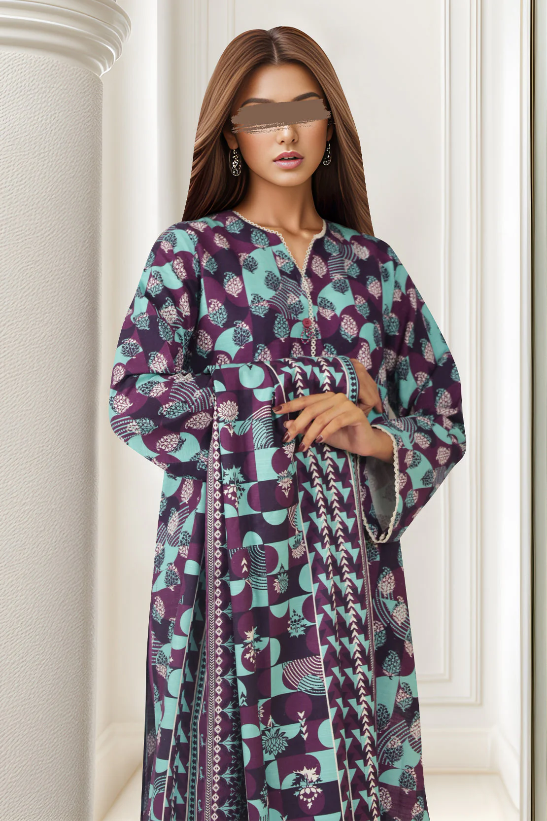 Unstitched Printed Cotton Khaddar 3 Piece - Image 3