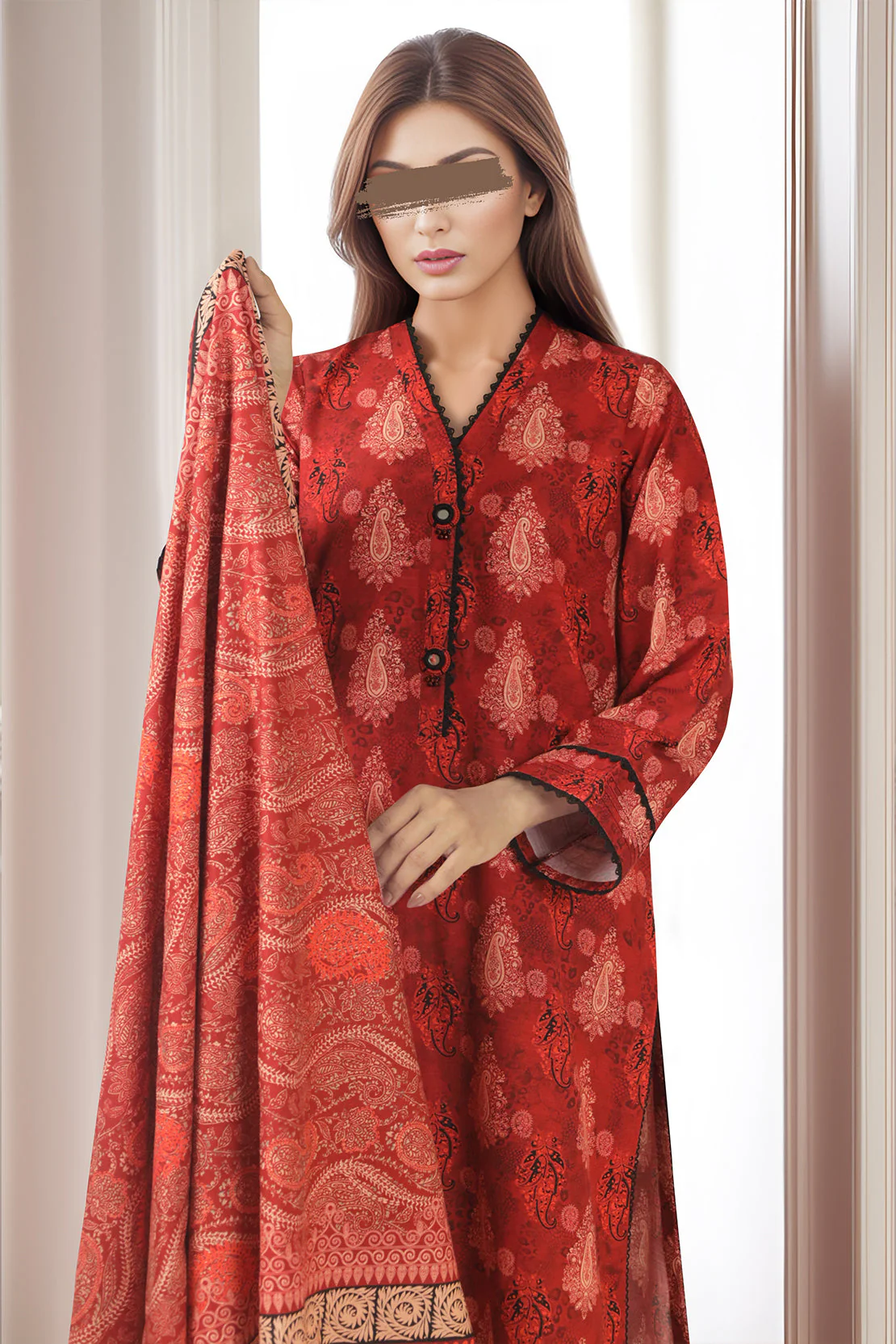 Unstitched Printed Cotton Khaddar 3 Piece - Image 2