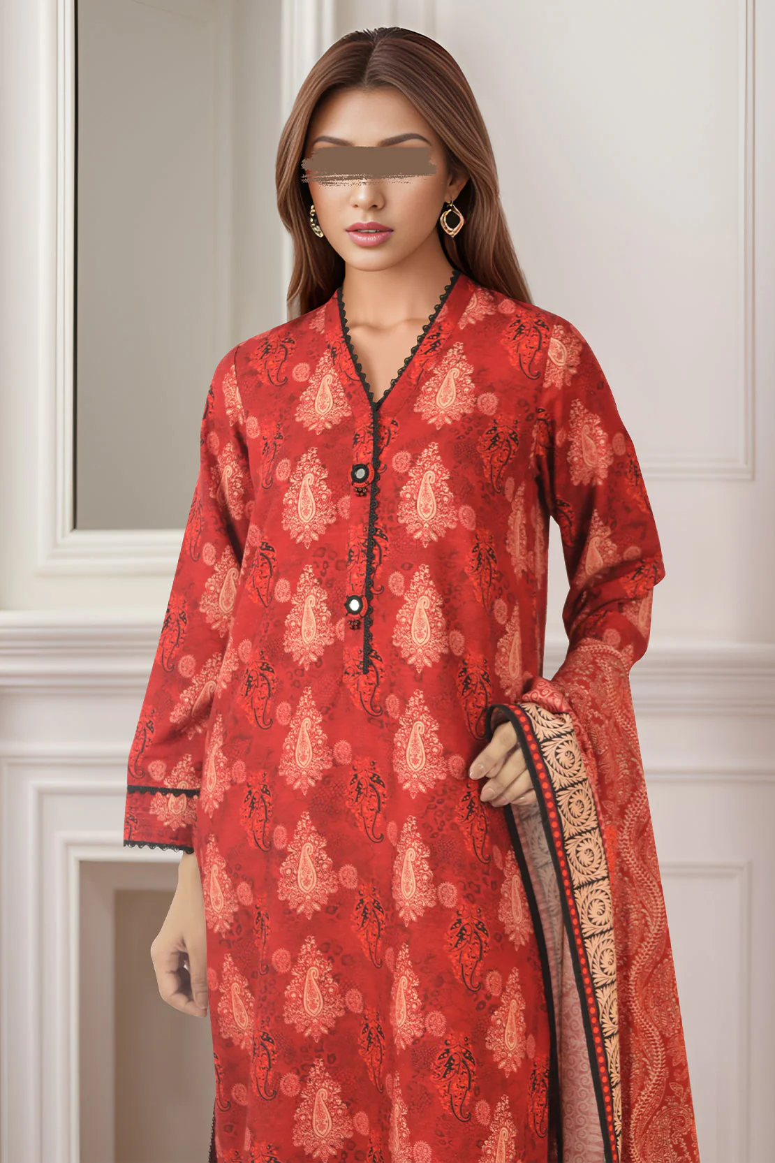Unstitched Printed Cotton Khaddar 3 Piece - Image 3