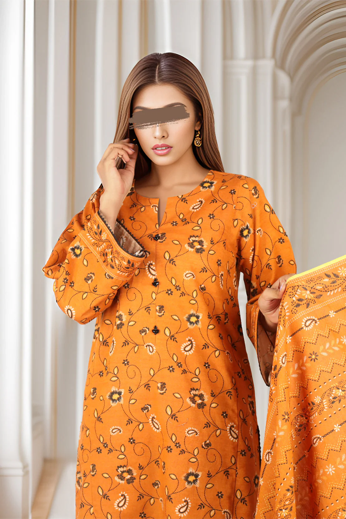 Unstitched Printed Cotton Khaddar 3 Piece - Image 3