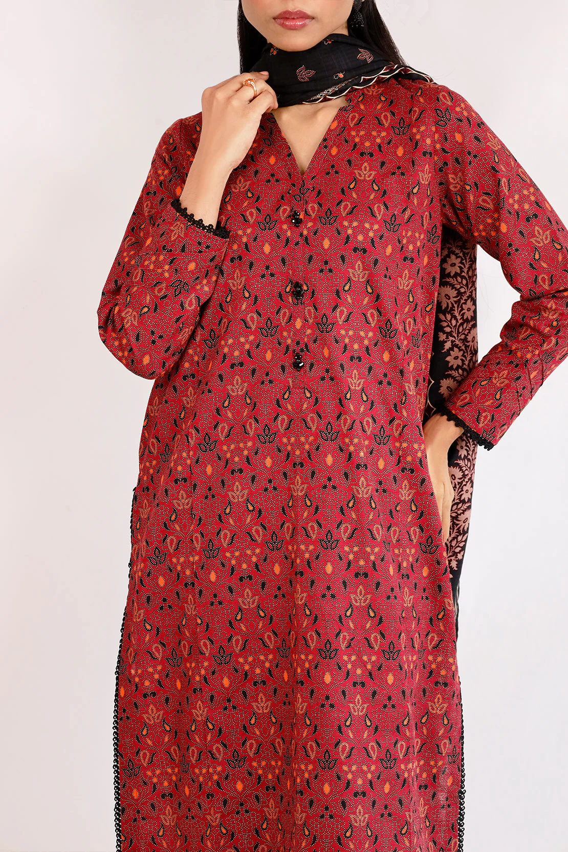 Unstitched Printed Cotton Khaddar 3 Piece - Image 3