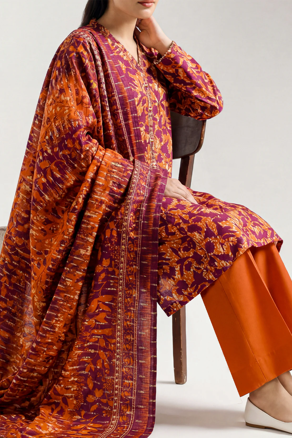 Unstitched Printed Cotton Khaddar 3 Piece