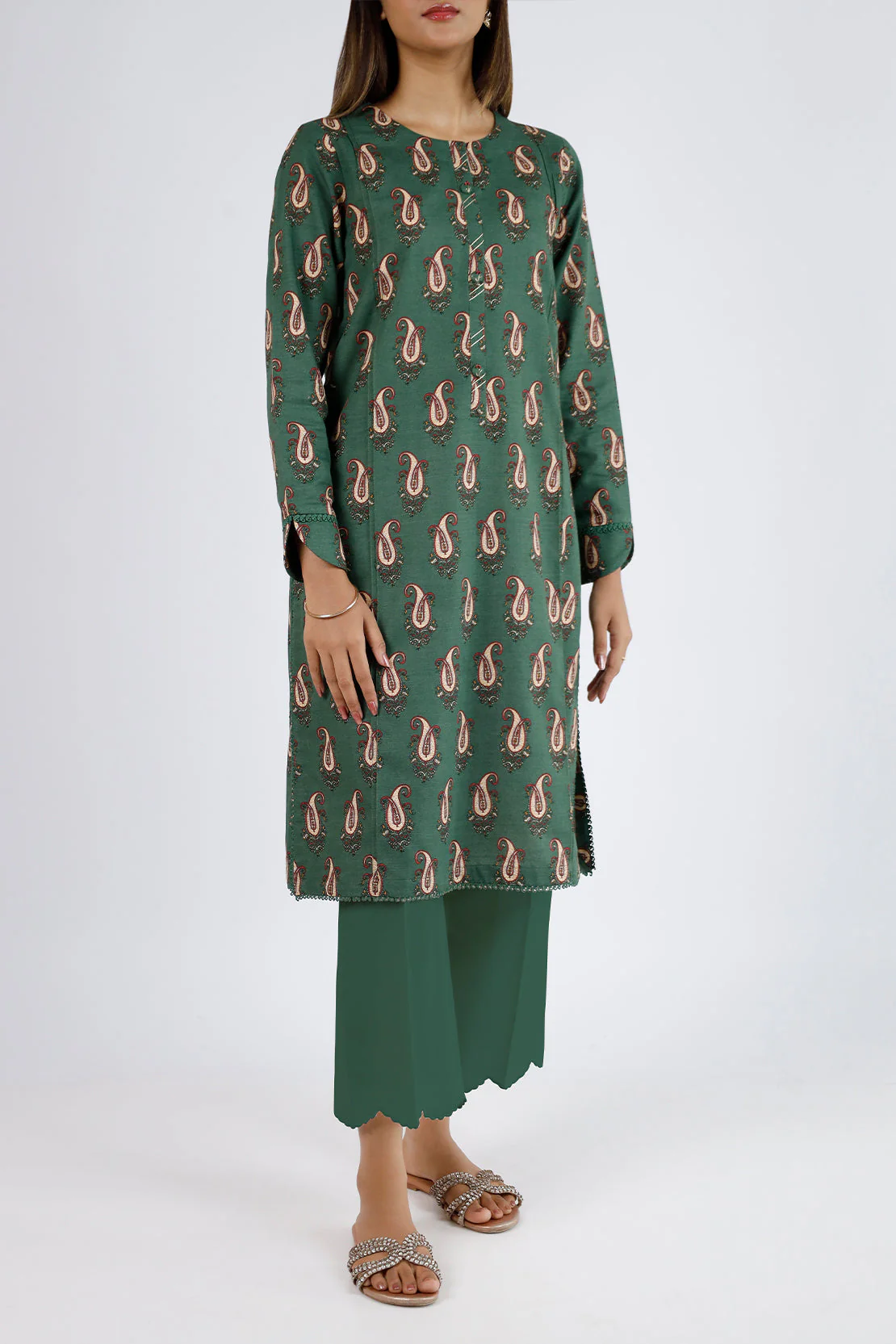Unstitched Printed Cotton Khaddar 3 Piece - Image 2