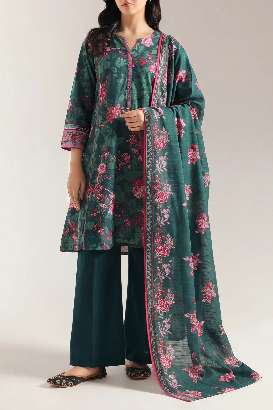 Unstitched Printed Cotton Khaddar 3 Piece