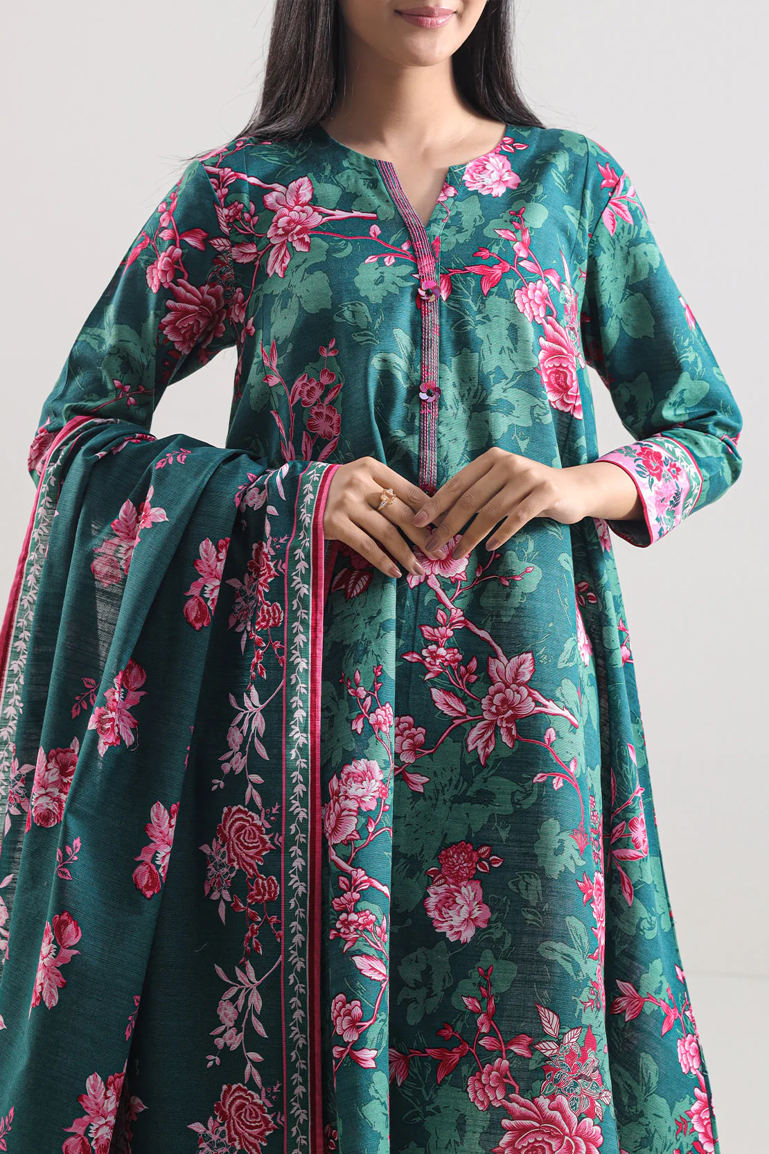 Unstitched Printed Cotton Khaddar 3 Piece - Image 2