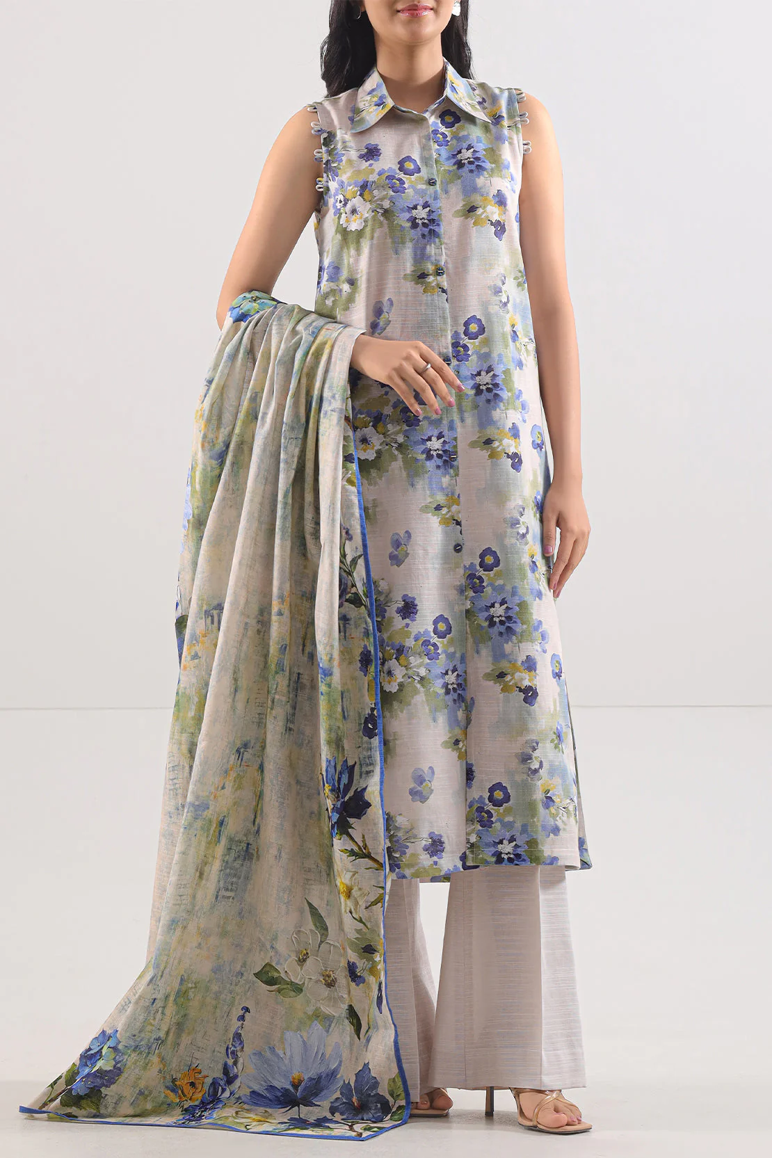 Unstitched Printed Cotton Khaddar 3 Piece - Image 2