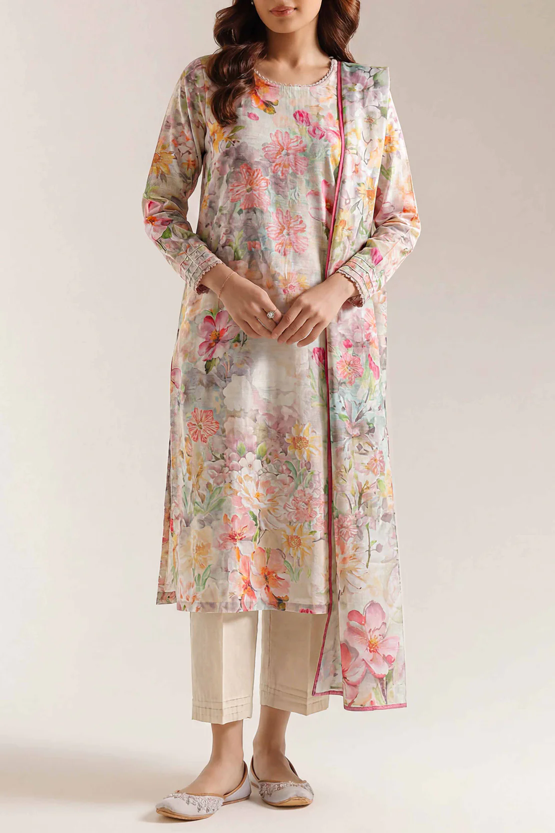 Unstitched Printed Cotton Khaddar 3 Piece