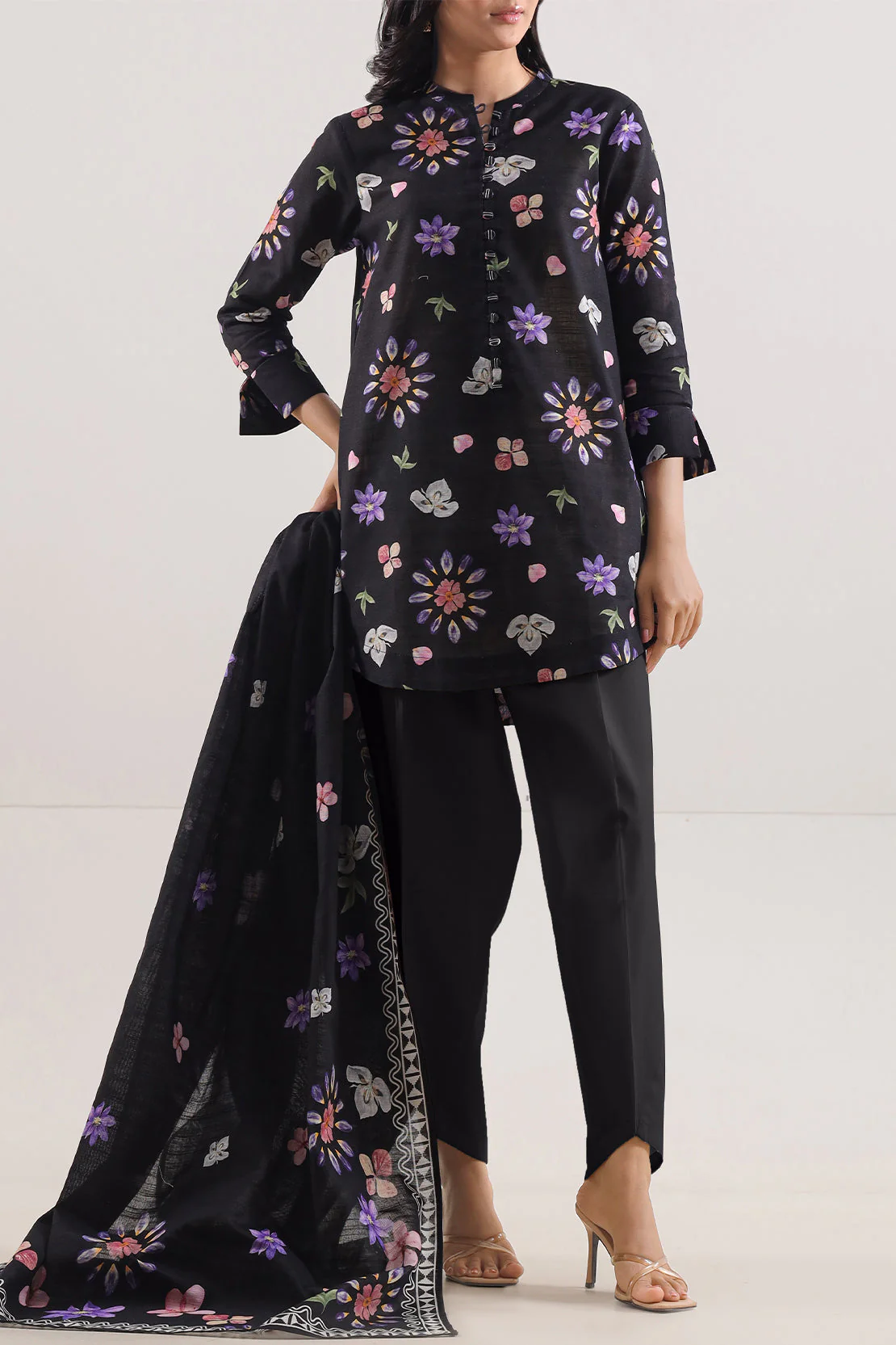 Unstitched Printed Cotton Khaddar 3 Piece