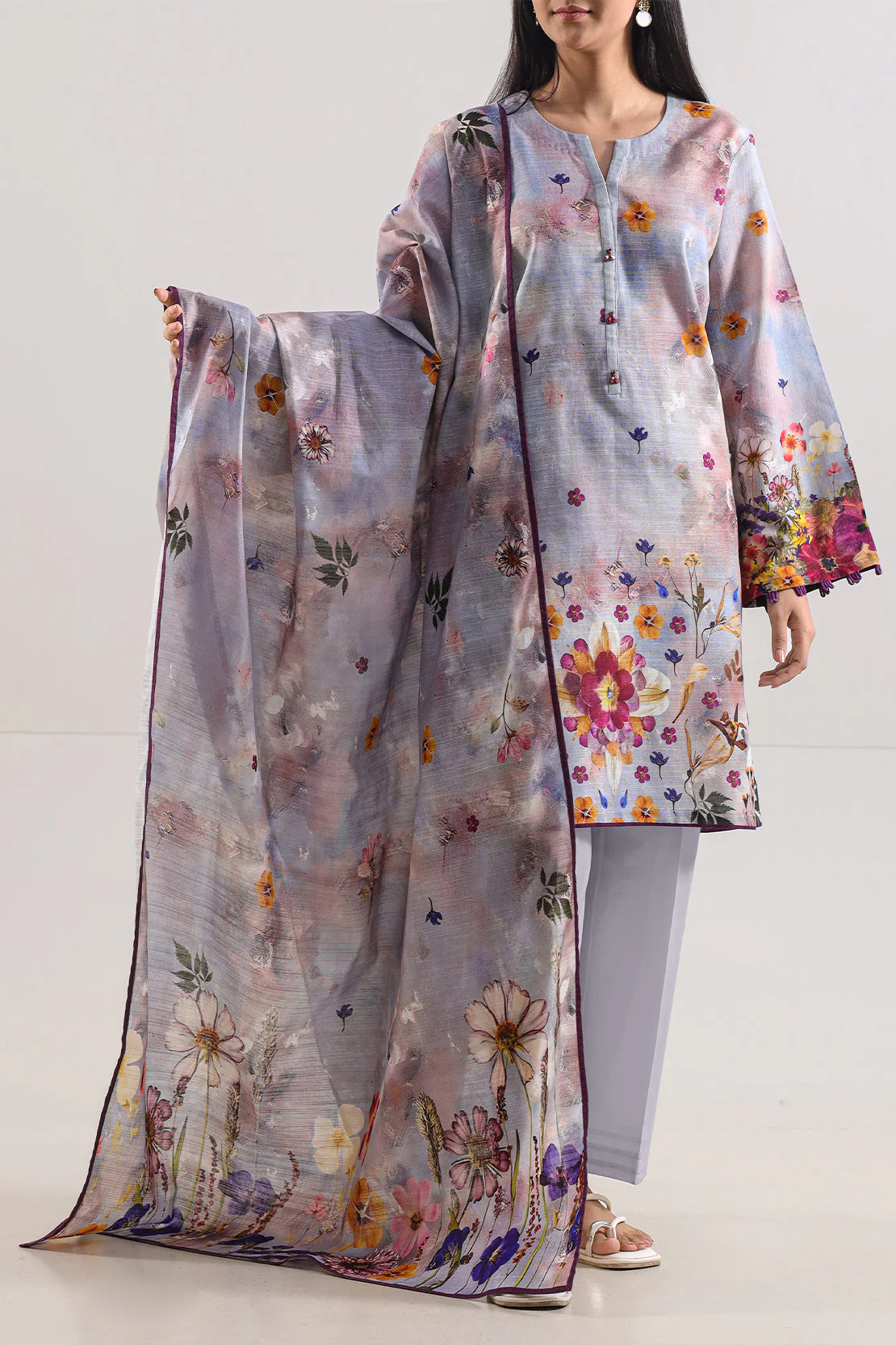 Unstitched Printed Cotton Khaddar 3 Piece
