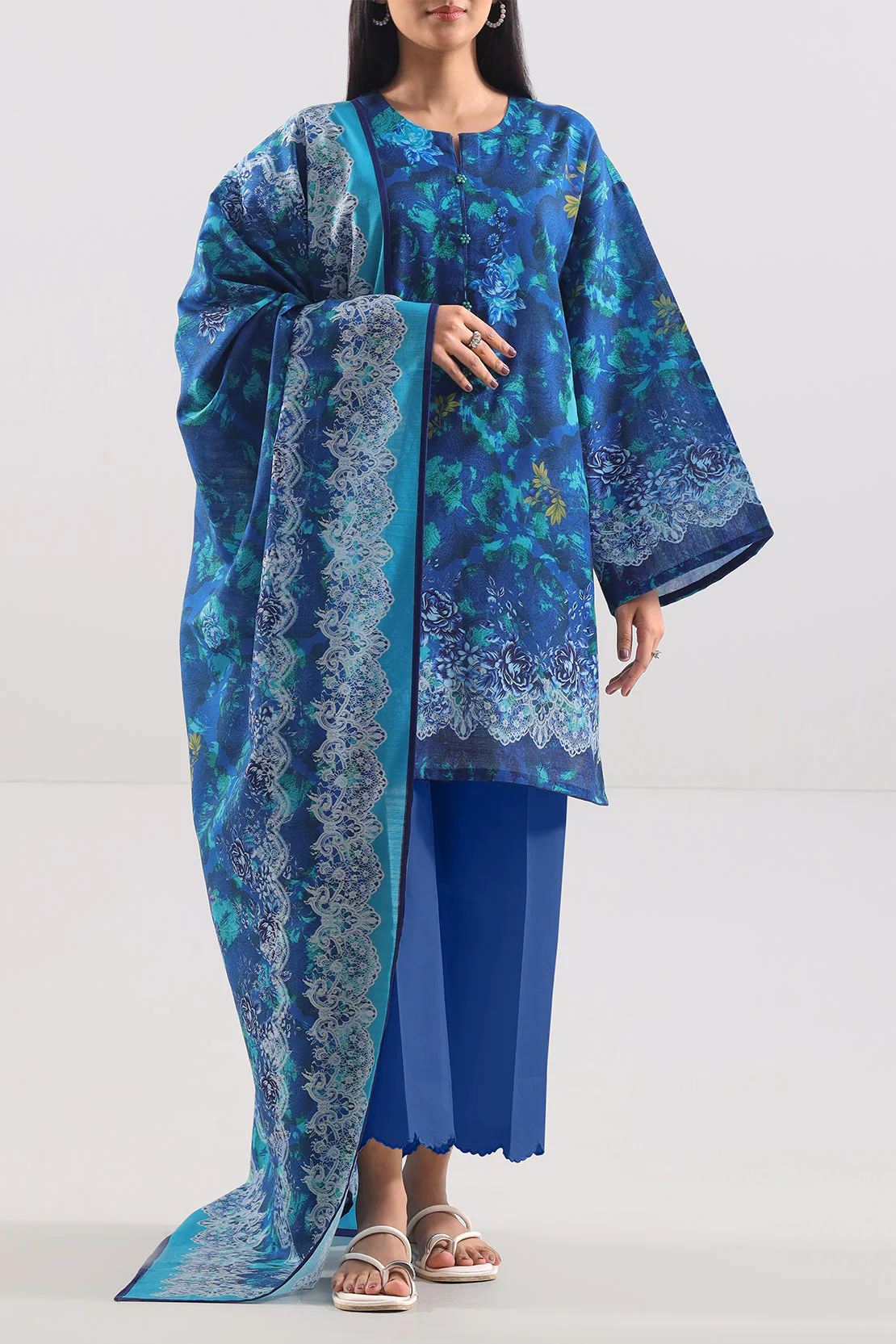 Unstitched Printed Cotton Khaddar 3 Piece