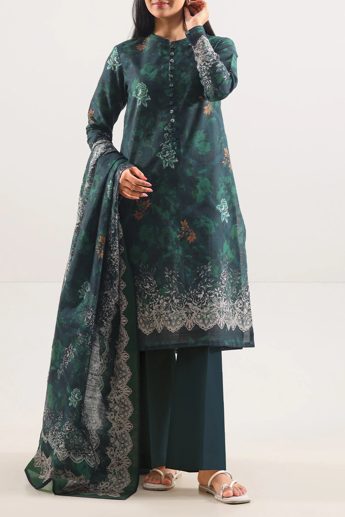 Unstitched Printed Cotton Khaddar 3 Piece