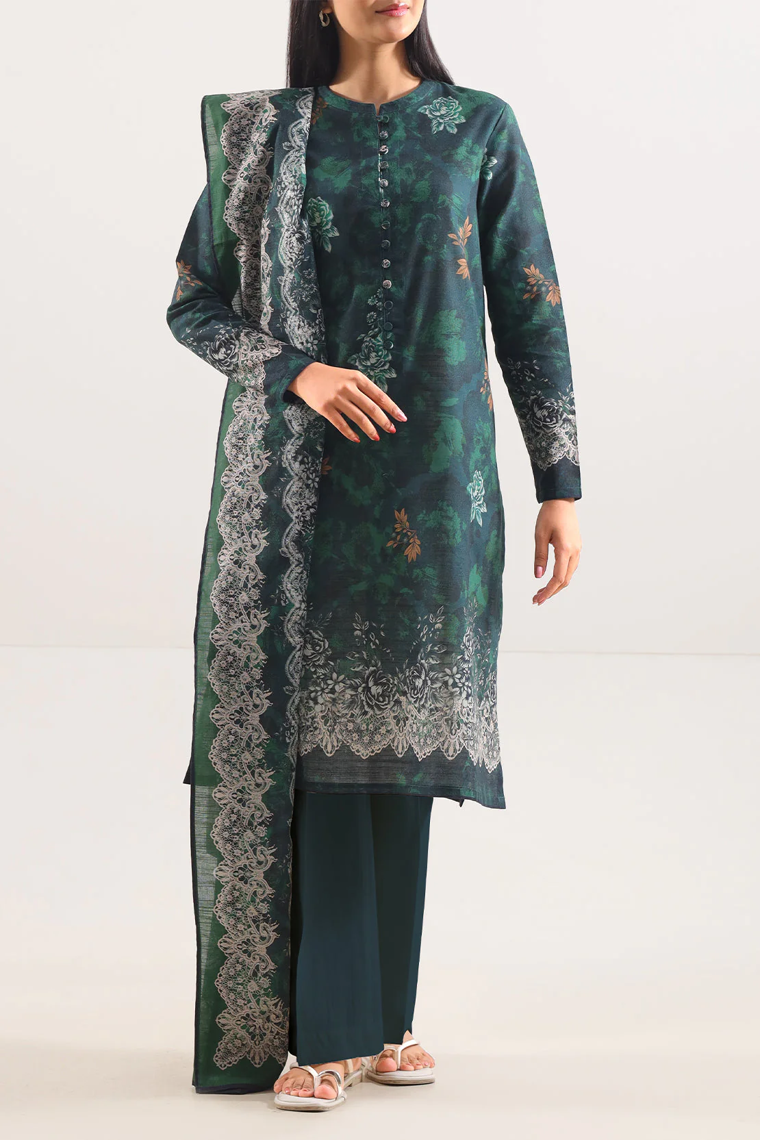 Unstitched Printed Cotton Khaddar 3 Piece - Image 2